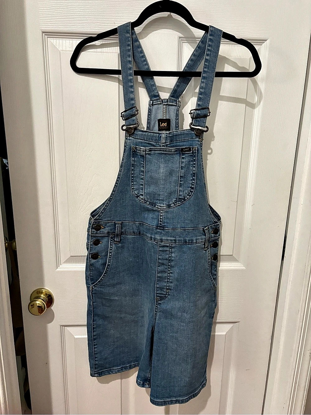 Lee Women's Blue Denim Short Overalls Size Medium